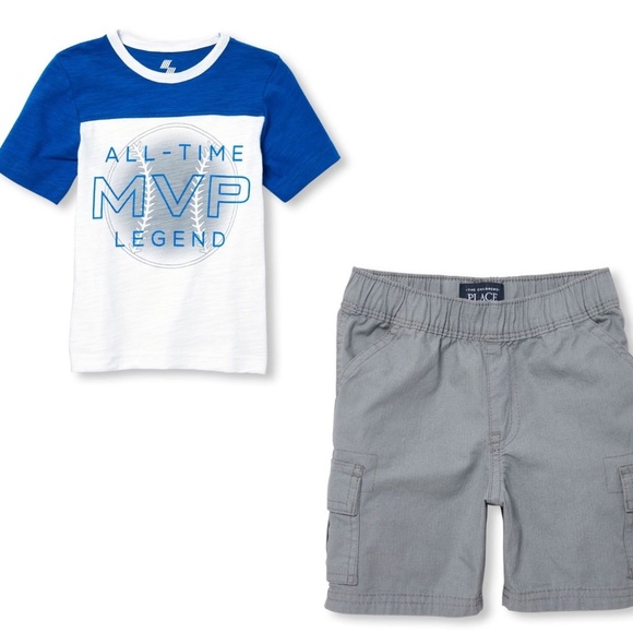 The Children's Place Other - CHILDREN'S PLACE Baseball Shirt and Gray Shorts